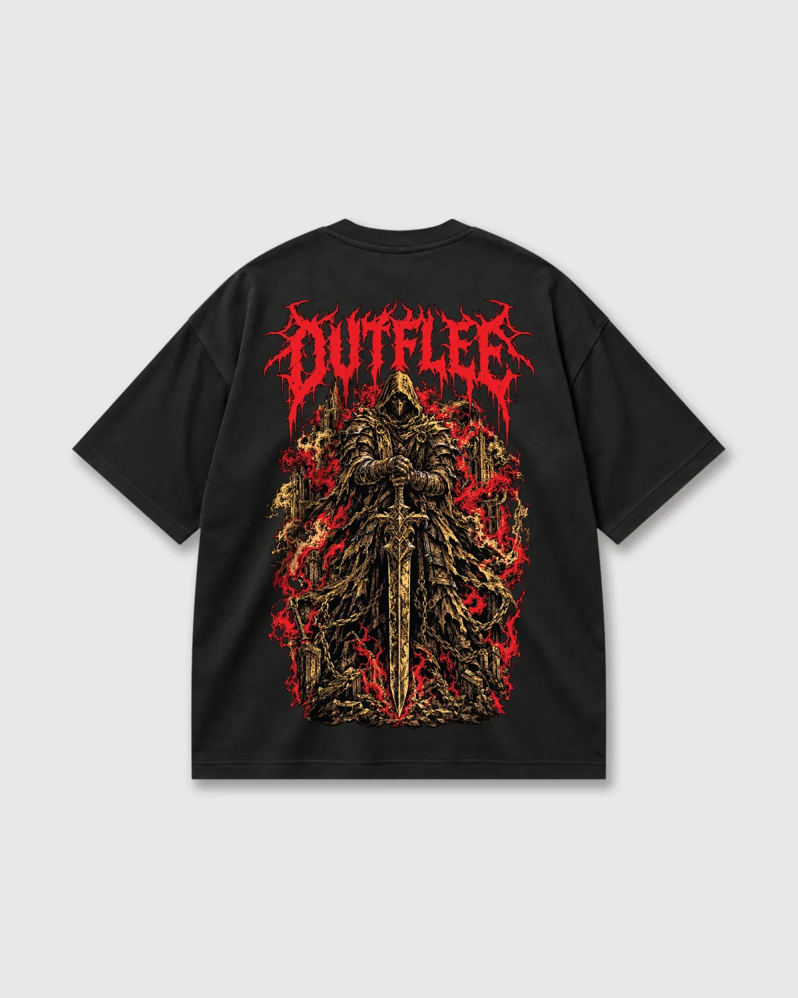 Crimson Warden Drop Shoulder T-Shirt Black back view